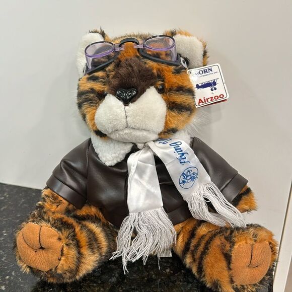 Air Zoo Pilot Flying Tiger Plush Bomber, Jacket, Goggles & Logo Scarf, Tags RARE - Picture 1 of 11